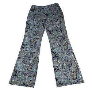 Jones New York Country Blue Green Paisley Print Bootcut Pants Women's 12 Stretch